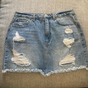 distressed jean mini skirt